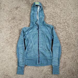 Lululemon Scuba Hoodie Jacket Womens 4 Green Blue Stretch Full Zip Cotton Fleece